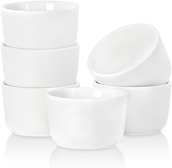 Mini Ramekins 2 OZ, Ceramic Dipping Sauce Cups, Set of 6, White