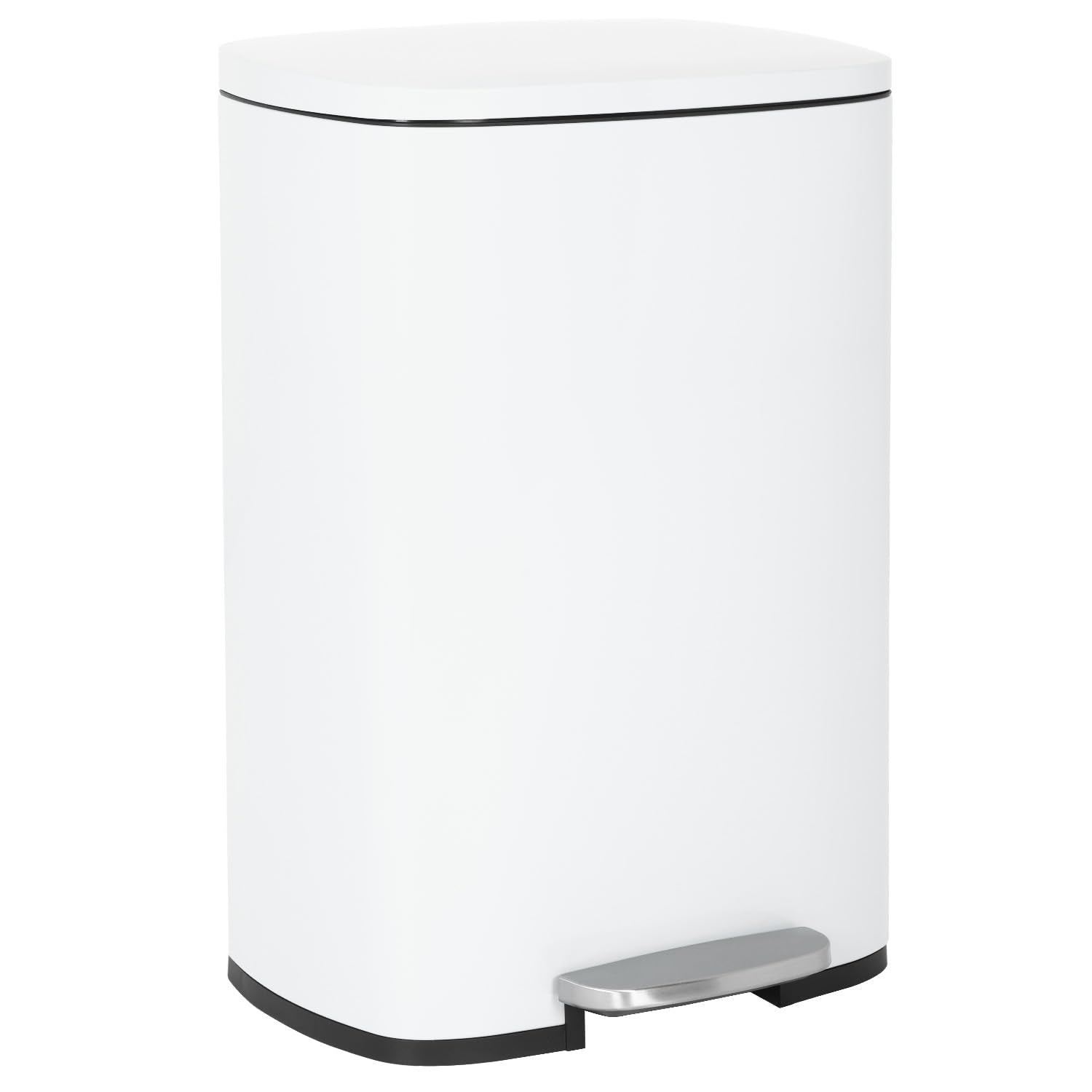 Kitchen Trash Can 13 Gallon Stainless Steel White Trash Can | 50L Kitchen Garbage Can with Removable Inner Bucket and