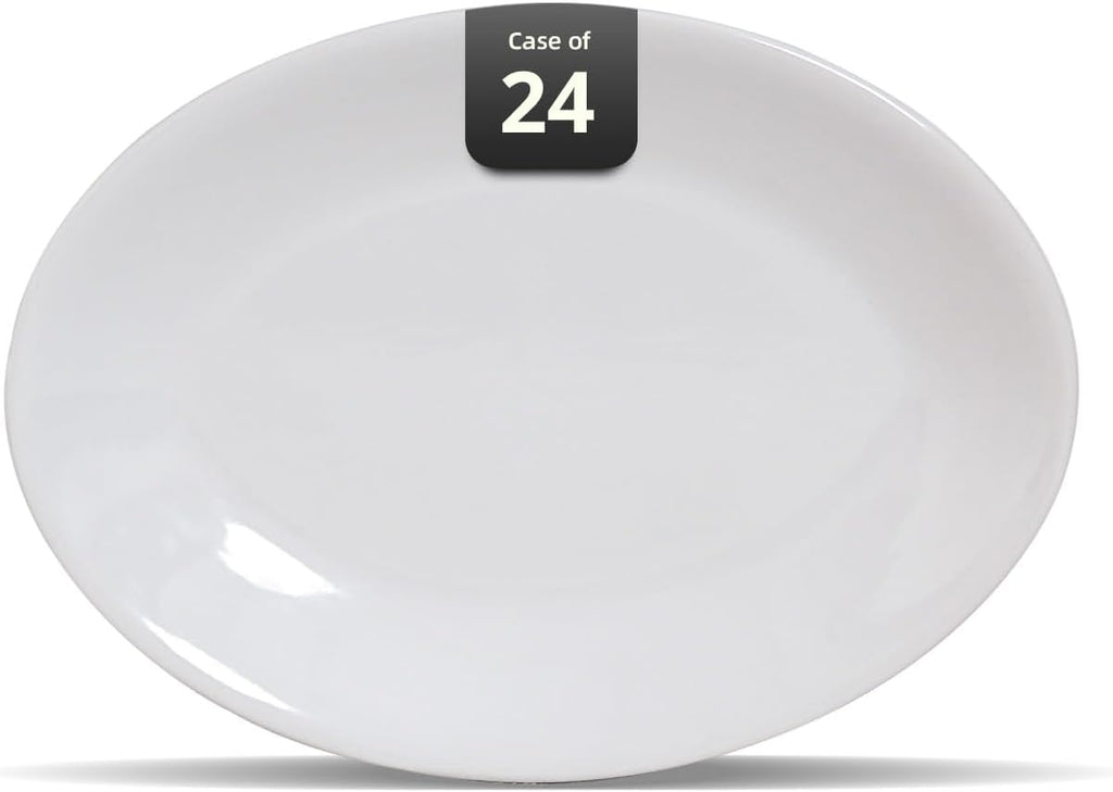 Restaurant Value, Stoneware Coupe Shape Oval Platter 9.75" x 7.25", Bright White, Case of 24
