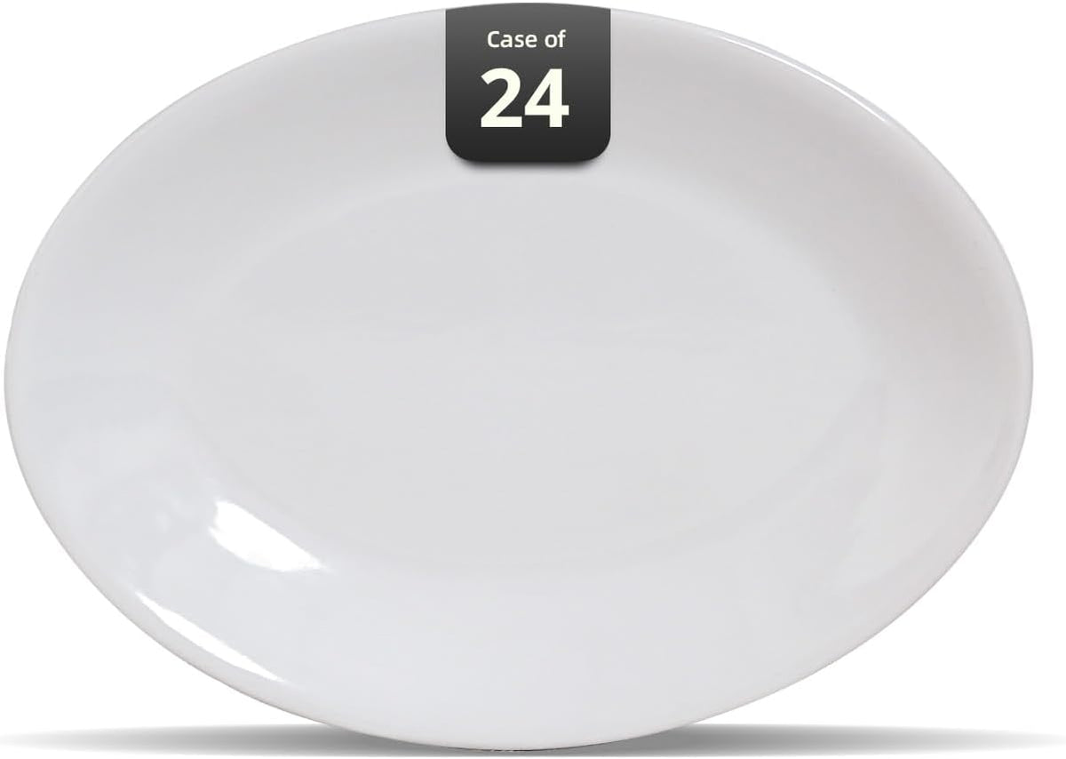 Restaurant Value, Stoneware Coupe Shape Oval Platter 9.75" x 7.25", Bright White, Case of 24