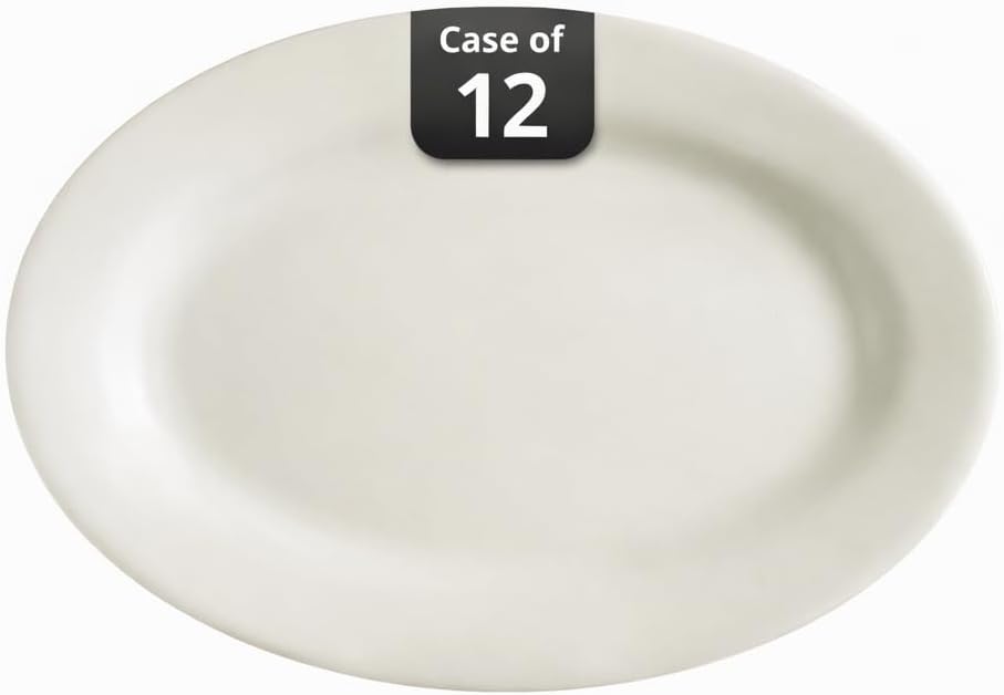 REC-13 Rolled Edge 11-1/2 by 8-1/4-Inch Stoneware Oval Platter, American White, Box of 12