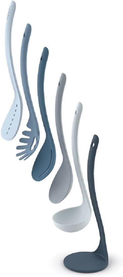 Nest Utensils Compact Stacking Kitchen Tool Set with Magnetic Storage Stand Nylon, 5-piece, Editions- Sky,Blue