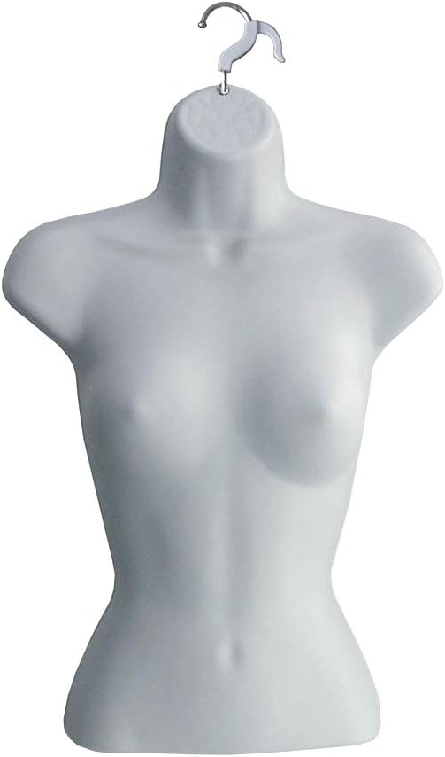 Female Torso Body Mannequin Form (Waist Long) Great for Small and Medium Sizes, White Finish