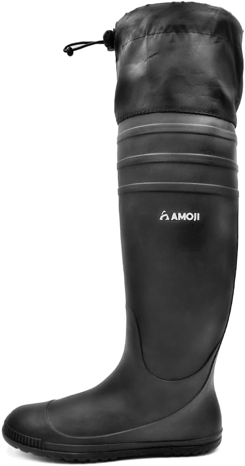 Mens Rubber Rain Boots Knee High Waterproof Packable Tall Garden Boots Lightweight Farm Mud Boots NOT FOR WIDE CALF