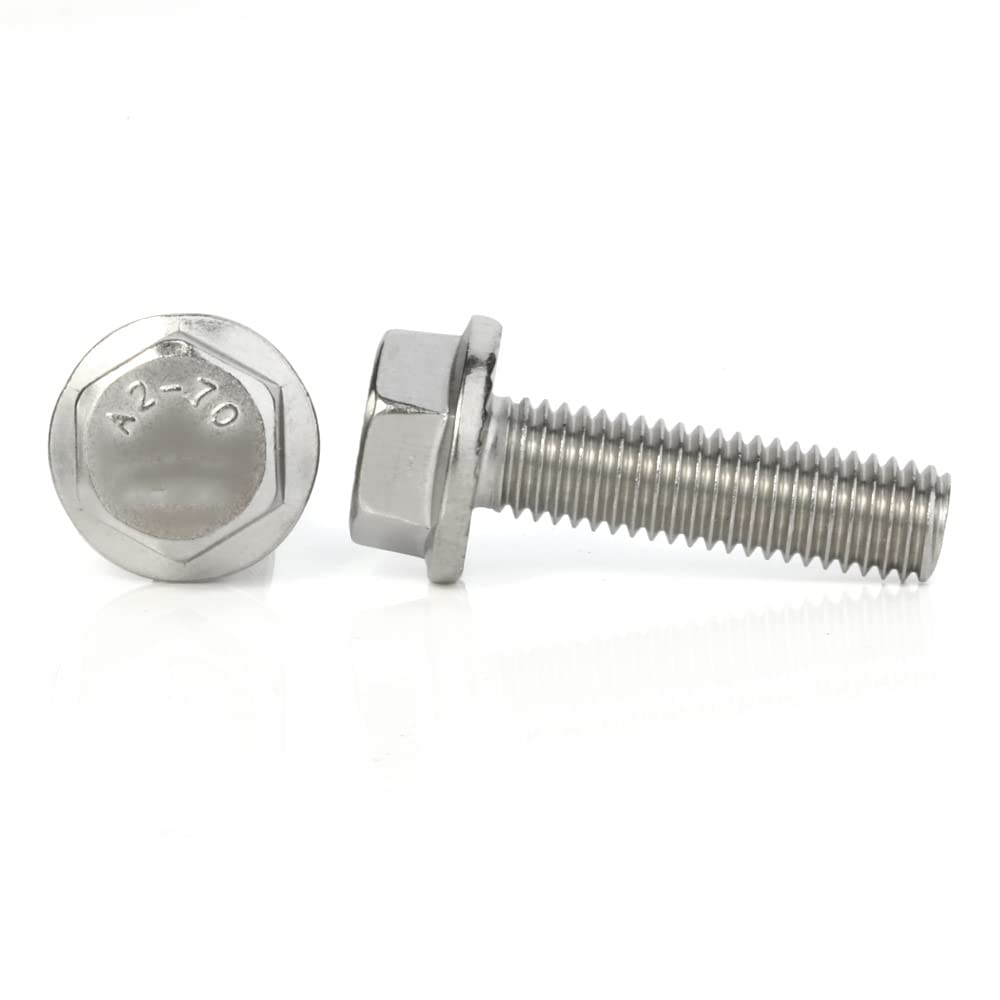 M5-0.8 x 12mm Flanged Hex Head Bolts Flange Hexagon Screws, Stainless Steel 18-8 (304), Plain Finish, 40 PCS