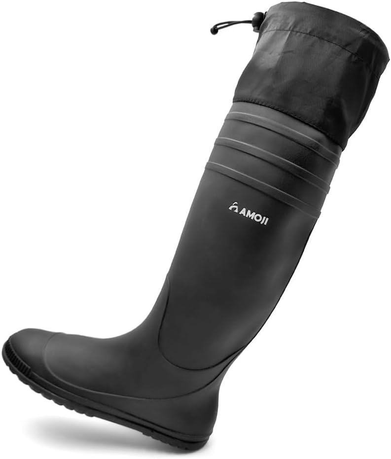 Mens Rubber Rain Boots Knee High Waterproof Packable Tall Garden Boots Lightweight Farm Mud Boots NOT FOR WIDE CALF