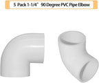5PCS 1-1/4" 90 Degree Elbow PVC Pipe Fitting Adapter Coupling Connector Schedule 40 Slip (Socket x Socket) White Color