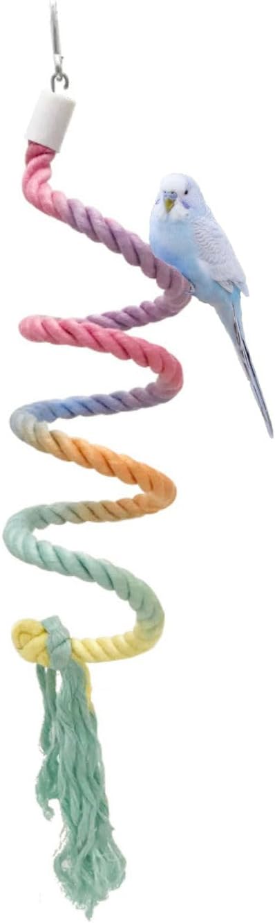 31.5" Bendable Bird Perch Cotton Rope Rainbow Bird Toy Twistable Ladder Swing Chewable Gym for Parakeets Cockatiels