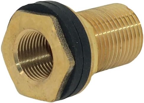 Solid Brass Bulkhead Fitting,2 Rubber Seal Washers, NPT Female to NPT Male Thread Water Tank Connector for Rain