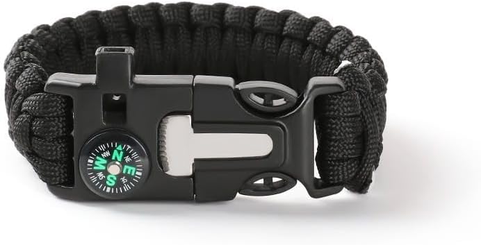 Bracelet, Emergency Hiking Survival Kit Fire Starter Compass Whistle, 9.5ft Continuous Strand Flint Steel Scraper 5 in 1
