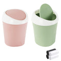 2 Pcs Plastic Mini Wastebasket Trash Can with 120 Trash Bags, Tiny Desktop Waste Garbage Bin with Swing Lid for Home