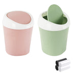 2 Pcs Plastic Mini Wastebasket Trash Can with 120 Trash Bags, Tiny Desktop Waste Garbage Bin with Swing Lid for Home