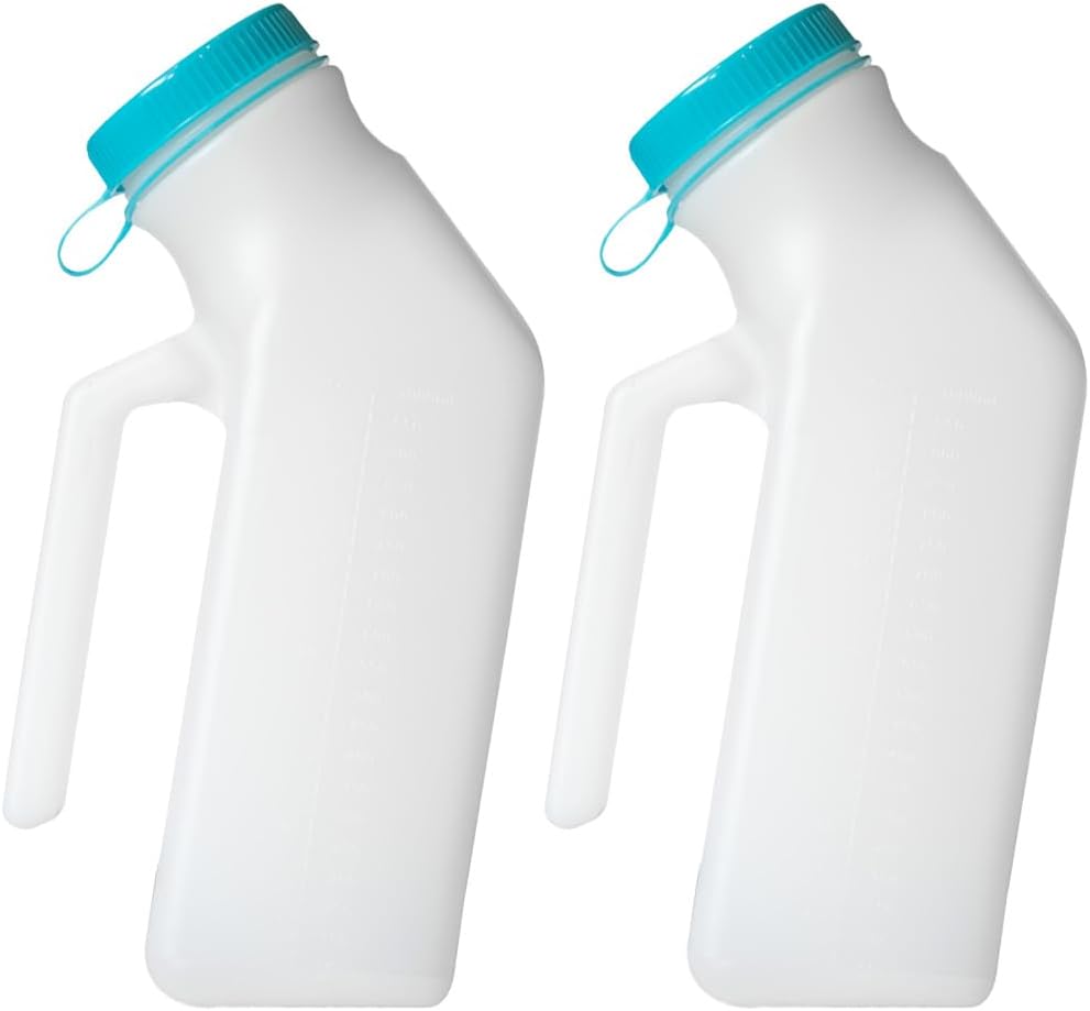 1000mL Premium Urinals for Men Spill Proof Glow in Dark Lid 2 Pack | Heavy Duty - Extra Thick - Urine Pee Bottles For