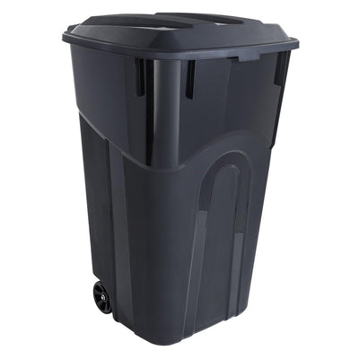 32 Gallon Wheeled Heavy Duty Trash Can with Attached Lid, Outdoor & Indoor Garbage Bin with Hinged Secure Lid