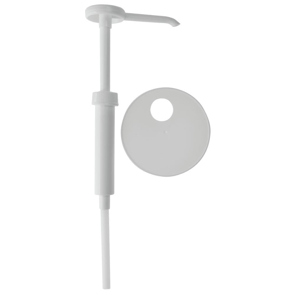 Tablecraft 1 Oz White Polypropylene Condiment Pump with 110mm Screw Top - 9" Dip Tube
