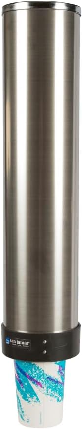 San Jamar Pull-Type Cup Dispenser 12-24 Oz. Cups for Restaurants, Home, and Office, Plastic, 23.5 Inches, Silver