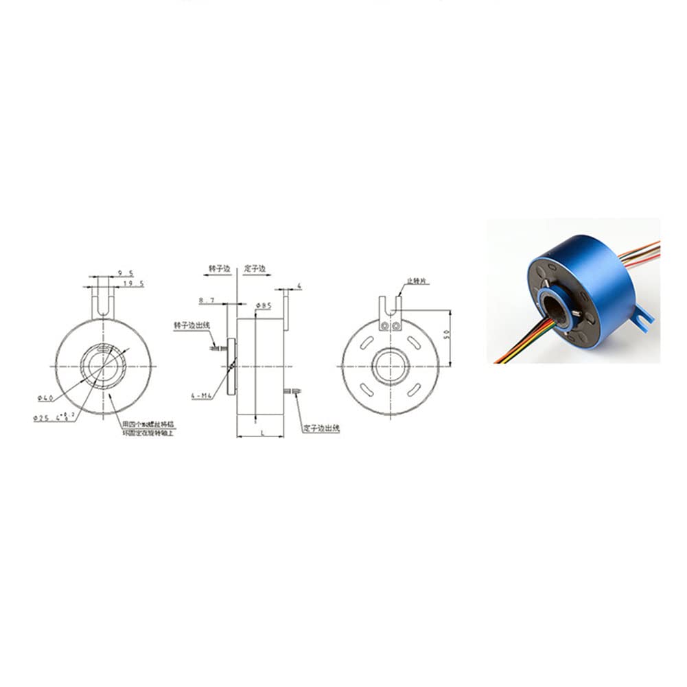 Taidacent Hollow Slip Ring Signal Power Continued 2/4/6/12 Road Collector Ring Conductive Electric Motor Slip Ring Rotating Connector (12 Wire 10A Inner hole 25.4mm OD 86mm)