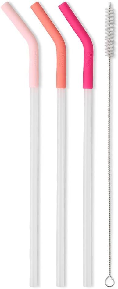 Reusable Straw Set with Cleaning Brush, Pinks | Reusable Straw Set - Cleaning Brush Included - 14 Inch Long