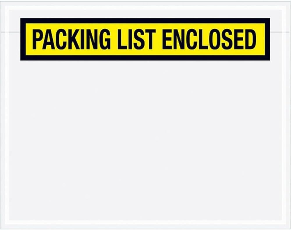 7 x 5 1/2" Yellow "Packing List Enclosed" Envelopes