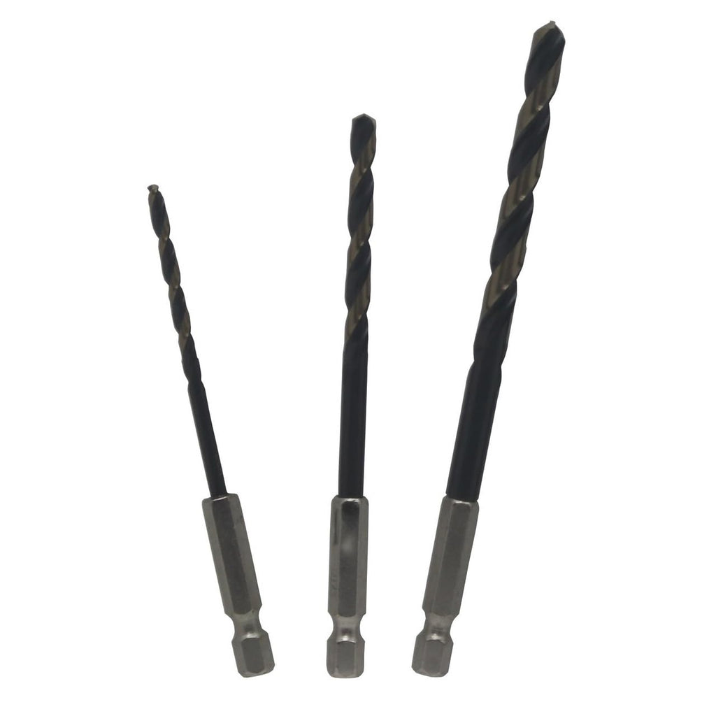 Drill America 3 Piece Quick Change Cobalt Drill Set with Hex Shank, (1/8, 3/16", 1/4"), COHEX Series