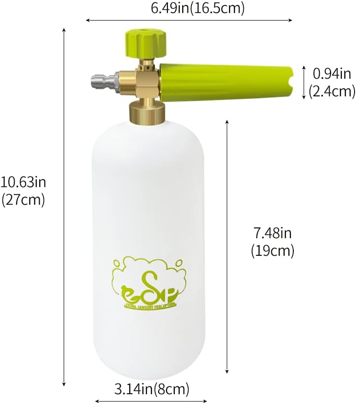 ESP Foam Cannon Snow Foam Lance Pressure Power Jet Washer Quick Release Adjustable Nozzle with 1 Liter Bottle Washing