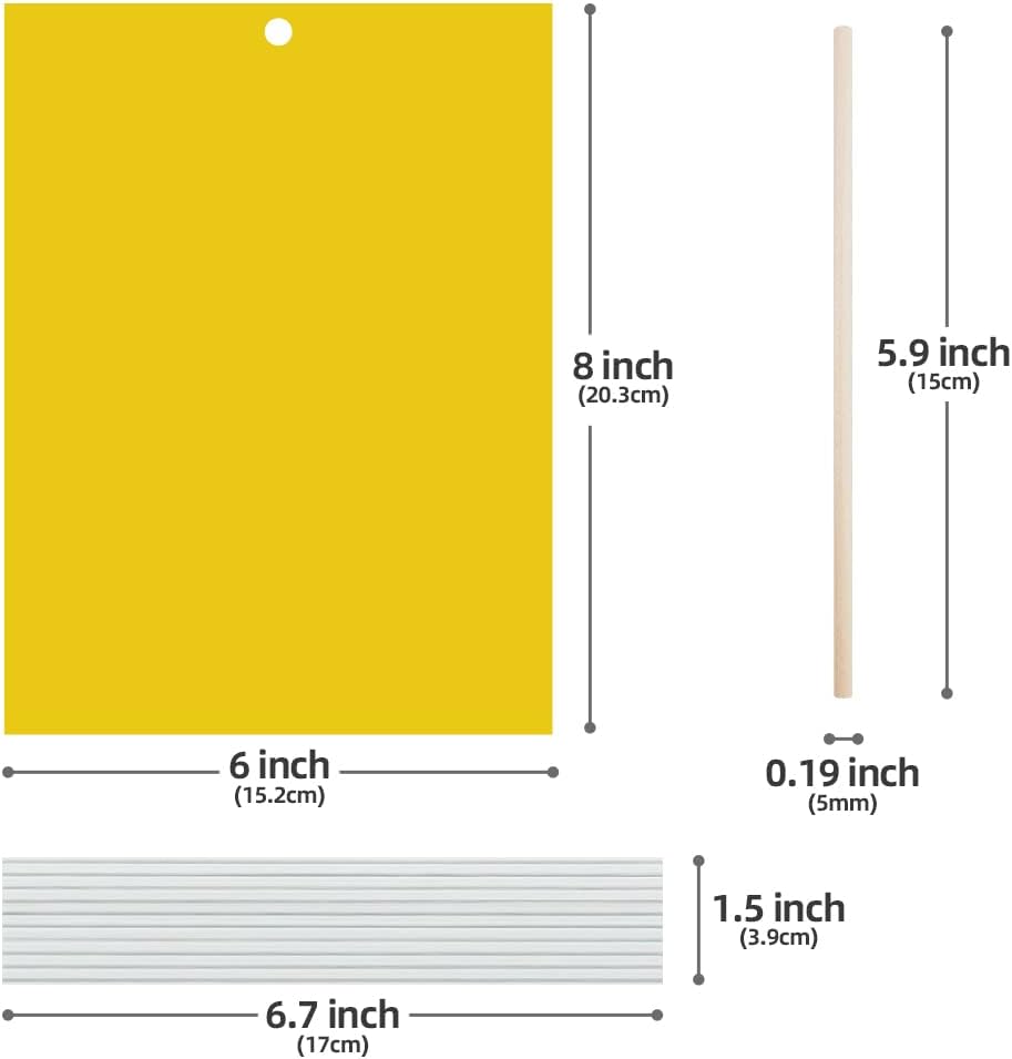 20-Pack Fruit Fly Trap, Yellow Sticky Gnat Traps, 6x8 in | For Indoor/Outdoor, Flying Plant Insect Killer, Fungus