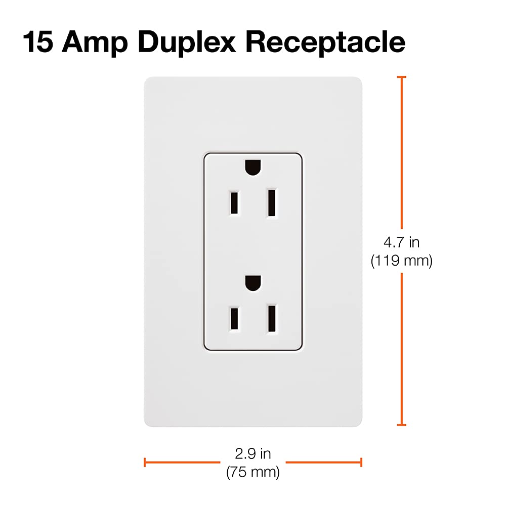 CAR-15-WH Electrical Outlet, 15A Claro Decorator Receptacle - White