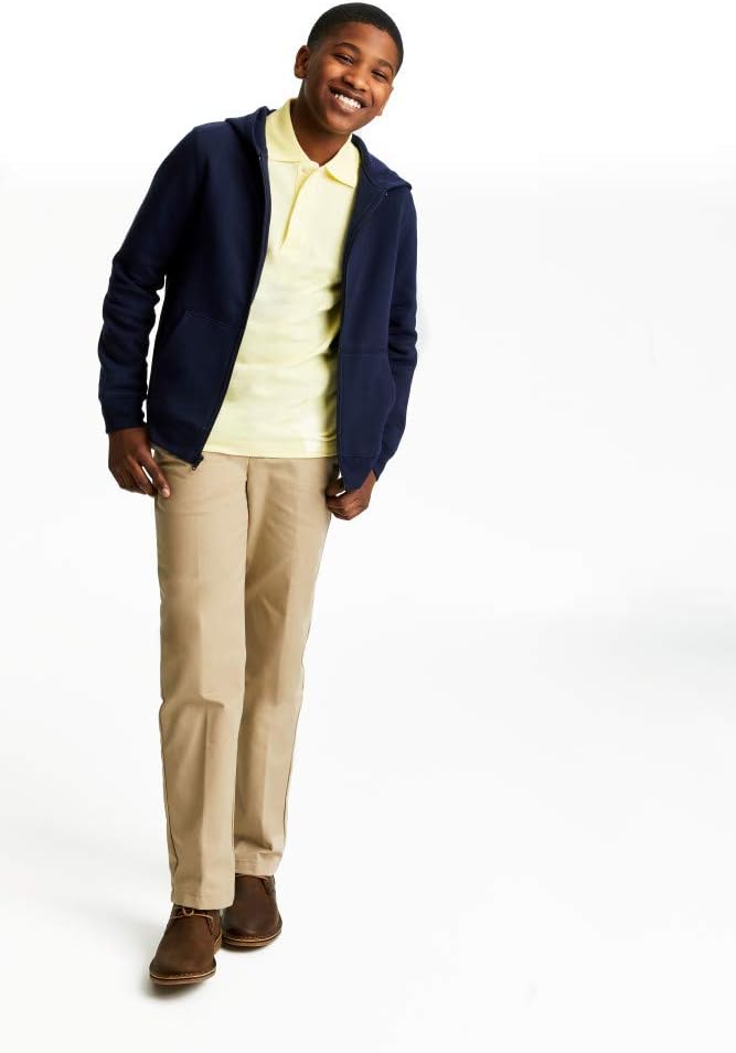 Boys' Adjustable Waist Relaxed Fit Twill Pant | school uniform pants, no need to iron, double knees for durability