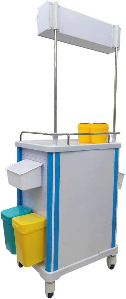Mobile Emergency Crash Cart Anesthesia Cart with Lock, 2 Drawers, 2 Trash Bins, Concealed Workstation & PEG Board for