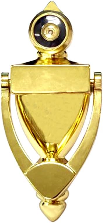 Door Knocker with 180 Degree Viewer, Die-Cast Construction 4" Height, Brass, 1 Pack