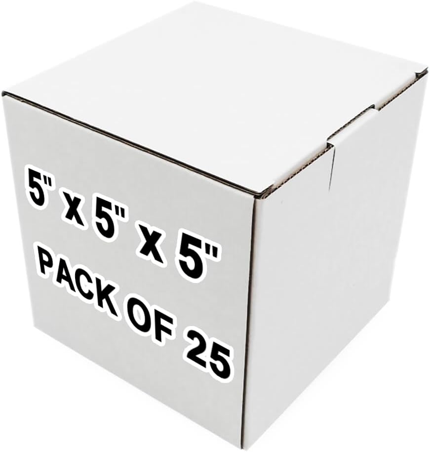 25 Pack 5x5x5 Inch White Corrugated Cardboard Shipping Boxes