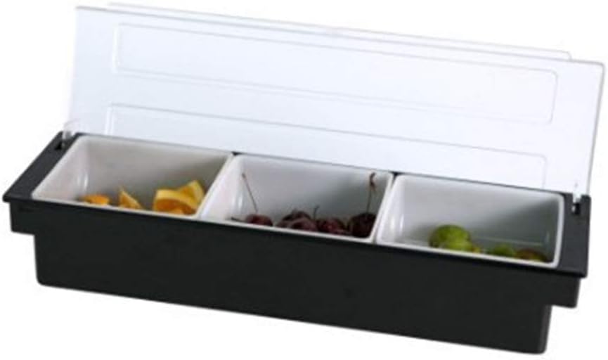 Fruit Veggie Condiment Caddy with Lid, 3 Compartment Plastic Dispenser Tray for Catering Dips Toppings, Serving Taco