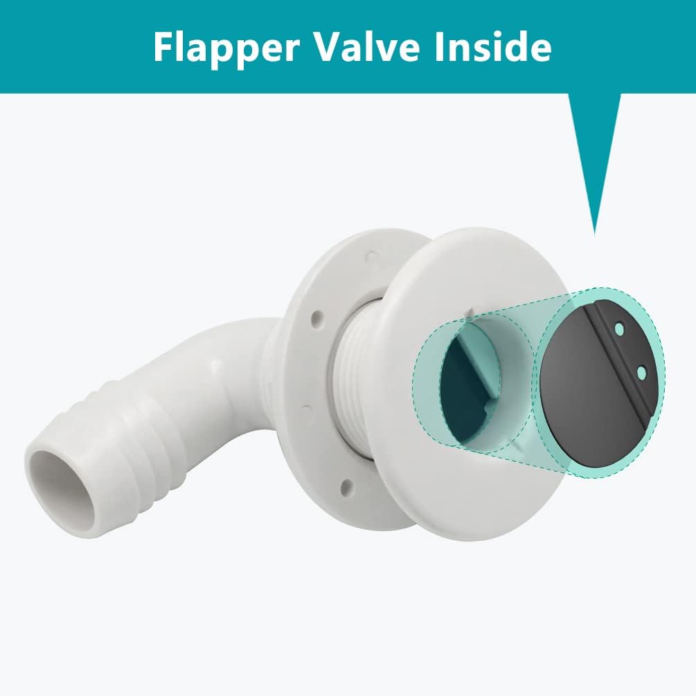 Marine Bilge Pump Hose 1-1/8 Inch Plumbing, White Angled Thru Hull