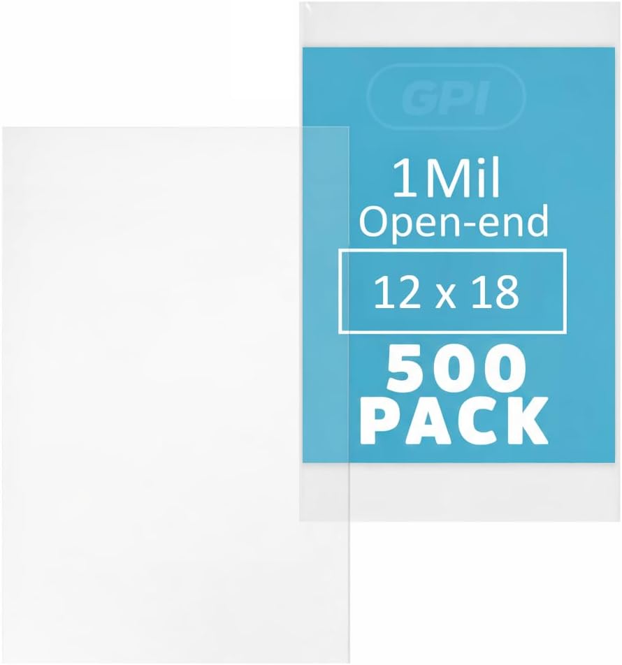 12" x 18" Open-End Flat Poly Bags - 500 Pack, 1 Mil Lightweight, Large Clear Plastic Packaging Baggies, Food Storage