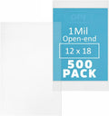 12" x 18" Open-End Flat Poly Bags - 500 Pack, 1 Mil Lightweight, Large Clear Plastic Packaging Baggies, Food Storage