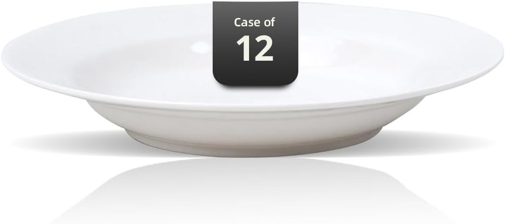 Wide Rim Bone China Commercial Grade Restaurant Elegance White Soup Plate 8.5"/Pasta Bowl 10oz, Case of 12