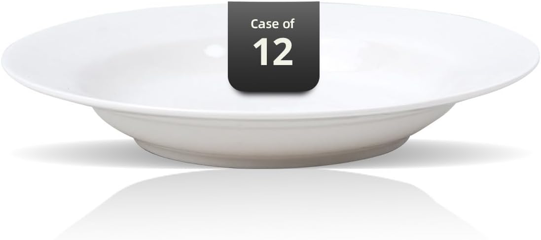 Wide Rim Bone China Commercial Grade Restaurant Elegance White Soup Plate 8.5"/Pasta Bowl 10oz, Case of 12