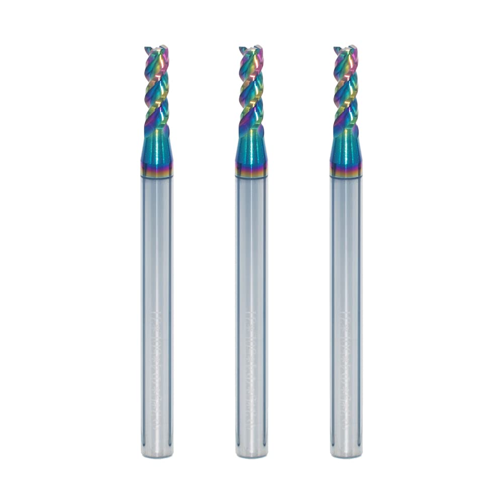 3mm Carbide Square End Mill, 3-Flute, DLC Coating, 3 Pcs