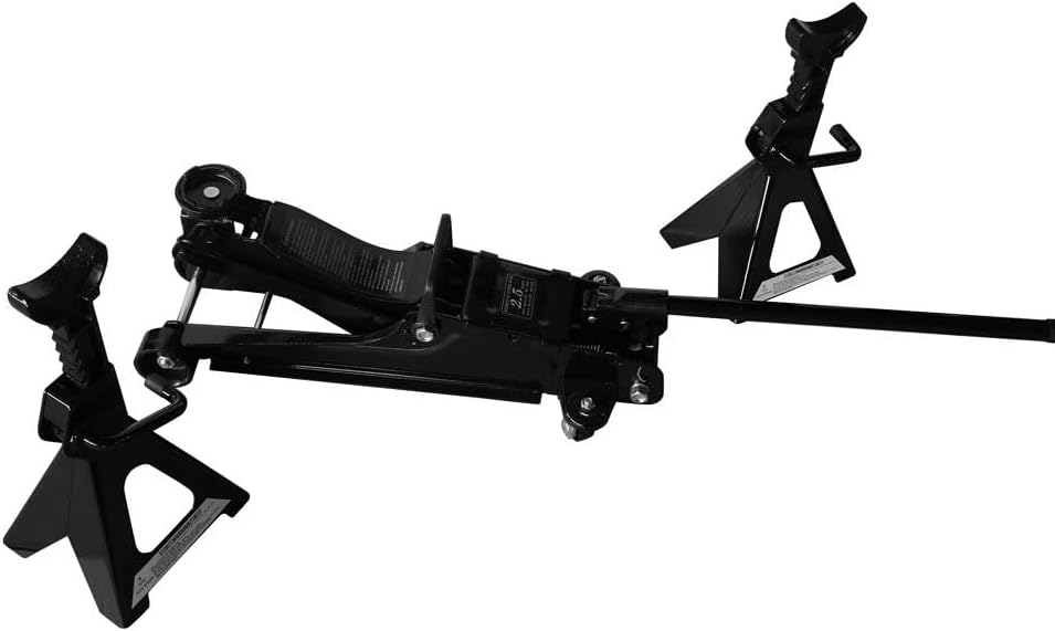 2.5 Ton Car Truck Floor Jack Service Heavy Duty Steel Hydraulic Low | Profile Jack with 2 Jack Stands Tire Repair Kit