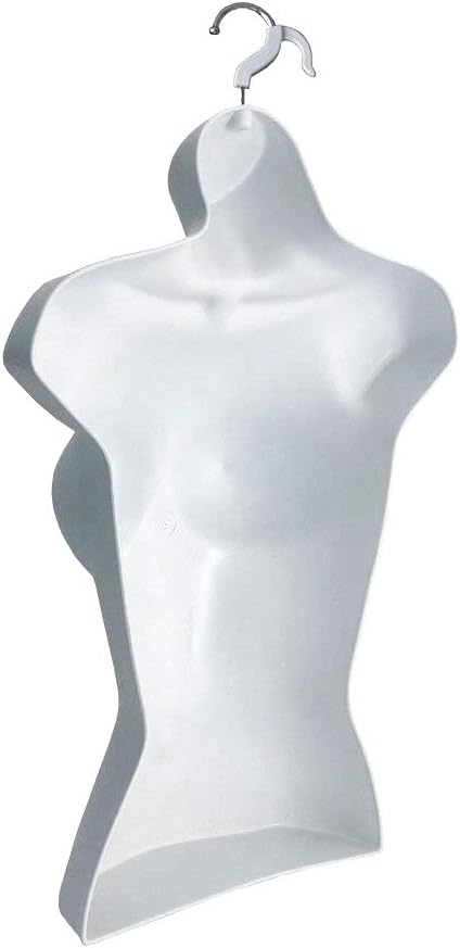 Female Torso Body Mannequin Form (Waist Long) Great for Small and Medium Sizes, White Finish