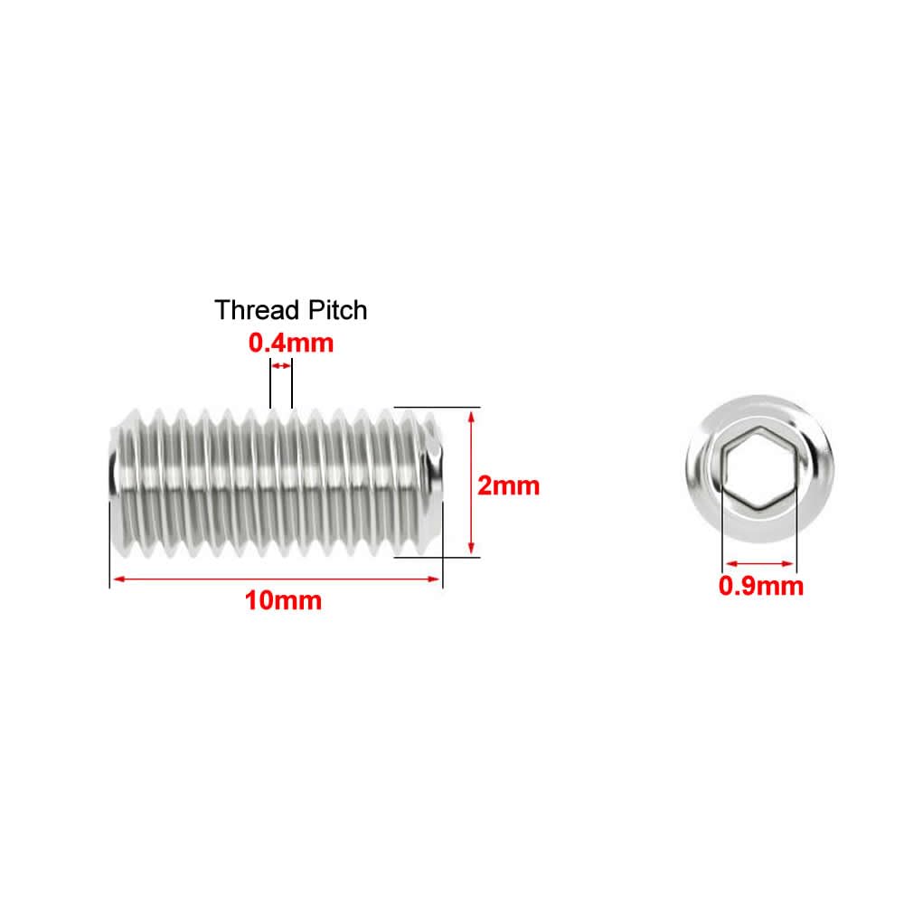 Junter 100pcs M2 x 10mm Flat Point Grub Hex Socket Set Screws Metric