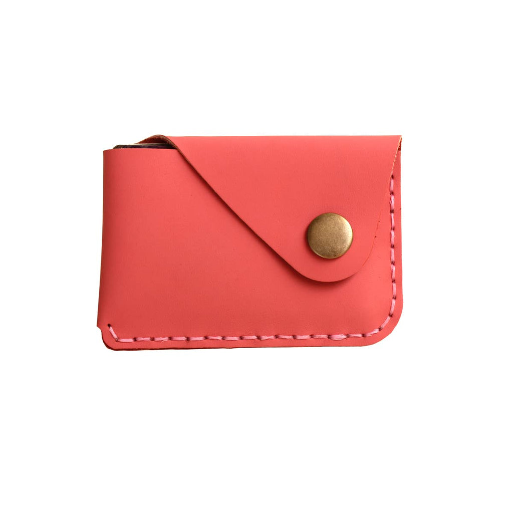Handmade Front Pocket Simple Card Holder Ultra-thin Wallet Small Envelope Card Case(Pink)