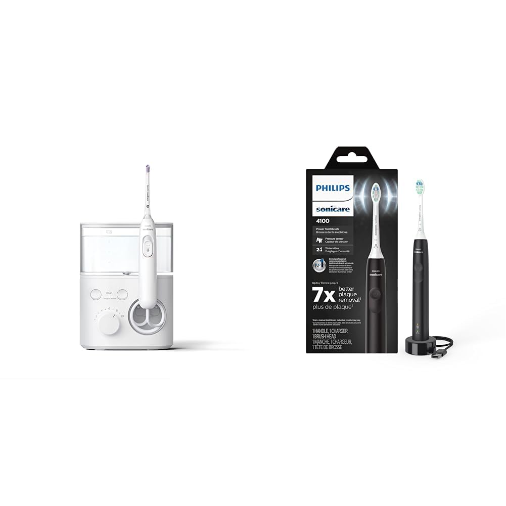 Power Flosser 3000, White, HX3711/20 & 4100 Power Toothbrush, Rechargeable Electric Toothbrush with Pressure Sensor