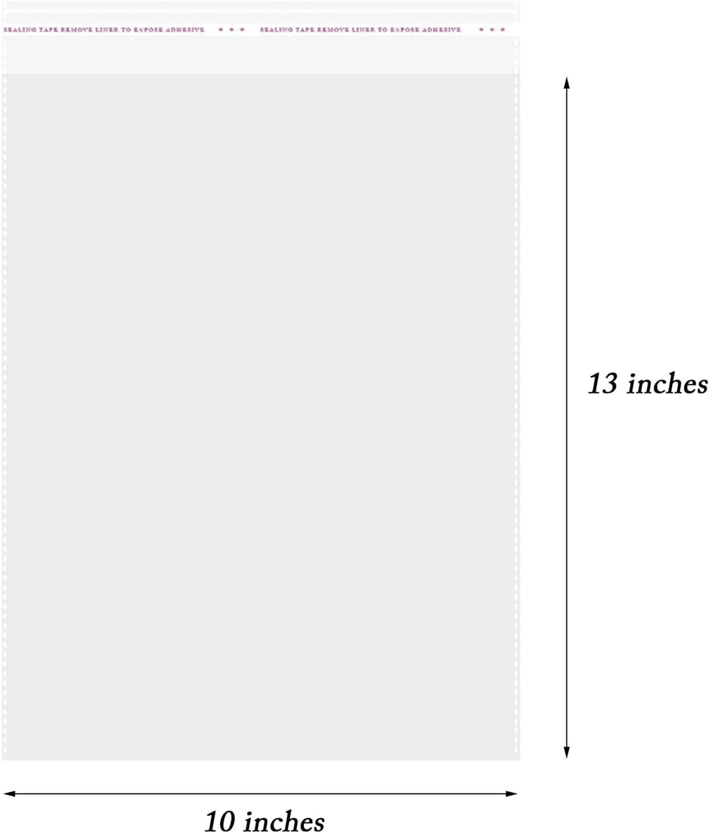 10"x13" Self Sealing Cellophane Bags, 100 Pack