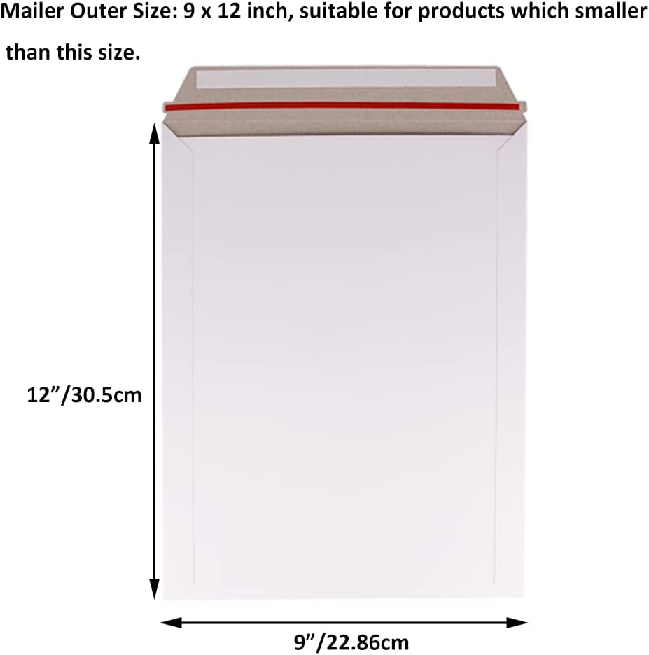 100 Pack 9X12 inch Self Seal Photo Document Mailers Stay Flat White Cardboard Envelopes White Photography Mailersfor