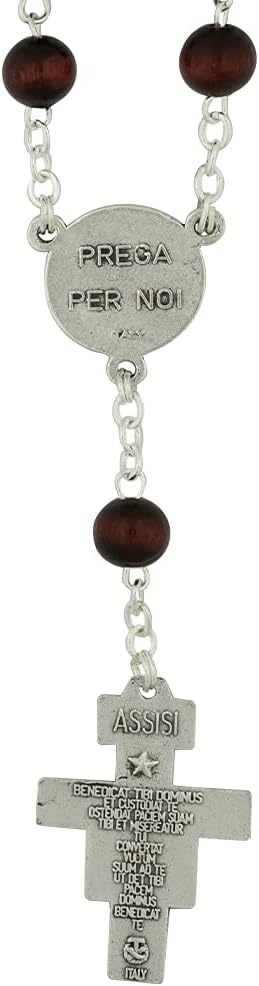 One Decade Rosary with Mahogany Stain Beads | San Damiano Crucifix and Saint Francis Medal | Great Catholic Gift for