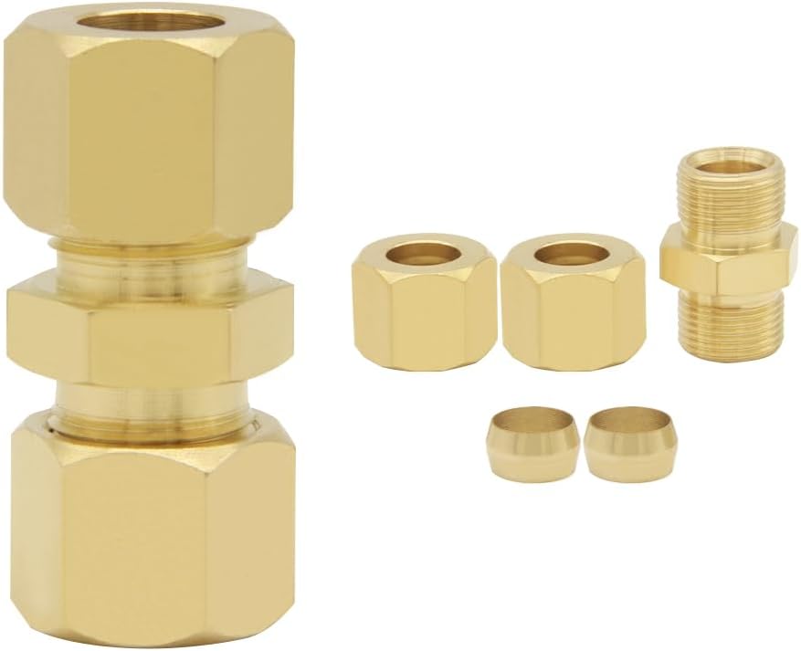 Hooshing 3PCS Brass Compression Tube Fitting 3/8" OD x 3/8" OD Connector