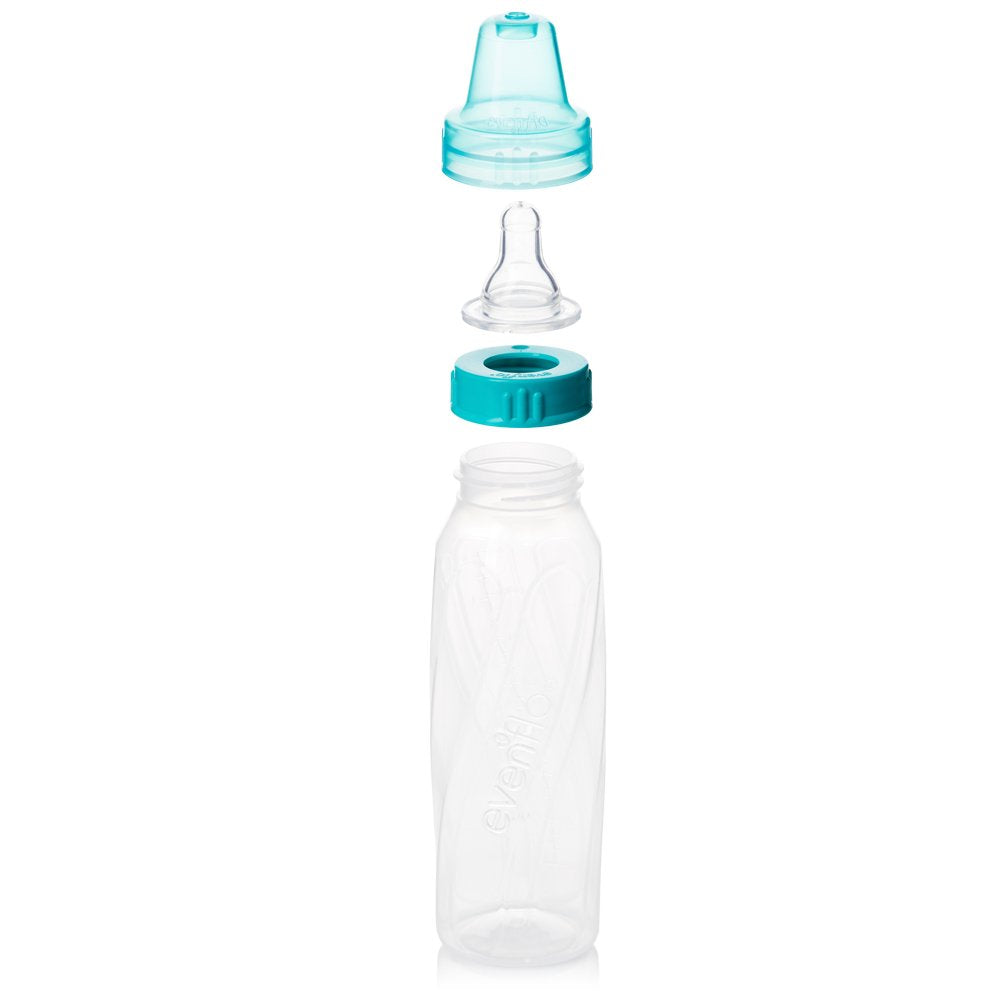 Feeding Classic Clear Plastic Standard Neck Bottles for Baby, Infant and Newborn - Teal/Green/Blue, 8 Ounce (Pack of 12)