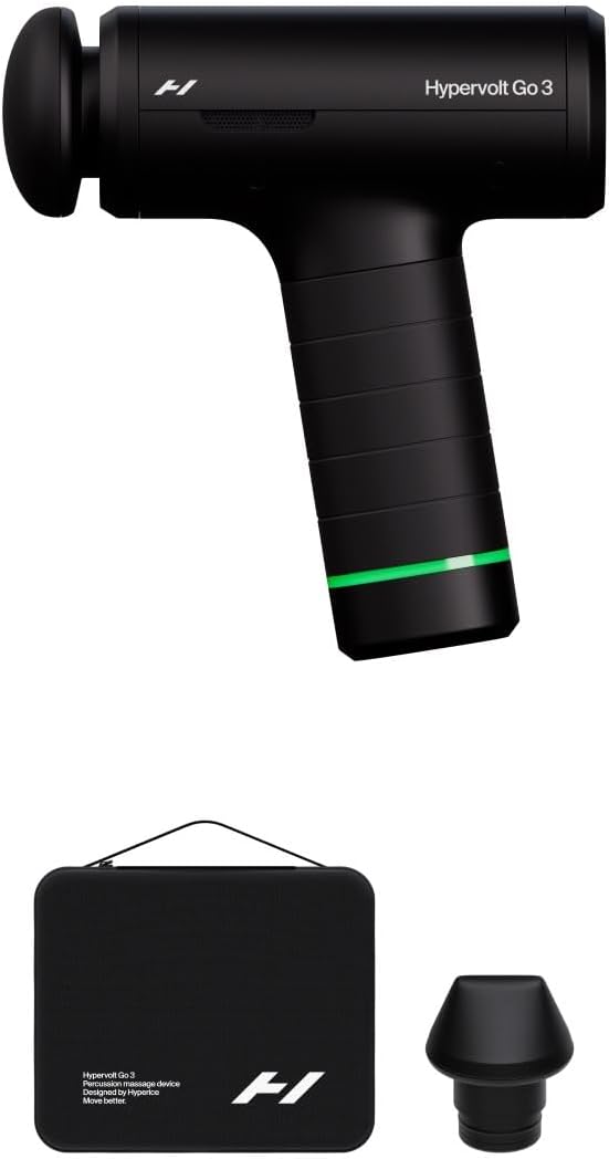 Hypervolt Go 3 – Compact Handheld Percussion Massage Gun with QuietGlide Technology | 3 Speeds, Portable Lightweight