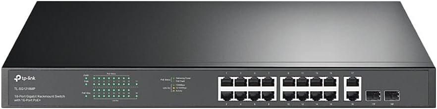 TL-SG1218MP, 16 Port Gigabit PoE Switch | 16 PoE+ Ports 250W, w/ 2 Uplink Gigabit Ports + 2 Combo SFP Slots Plug &